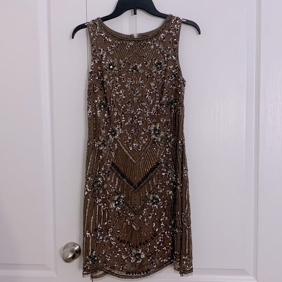 MIDI beaded brown formal dress - Picture 1 of 4